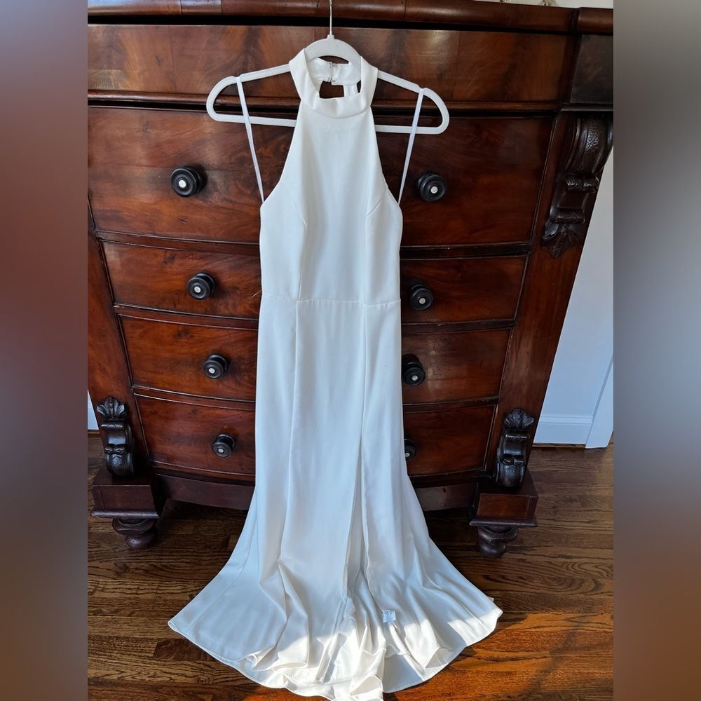 BHLDN White Halter Neck Wedding Dress with Front Slit - Picture 7 of 10